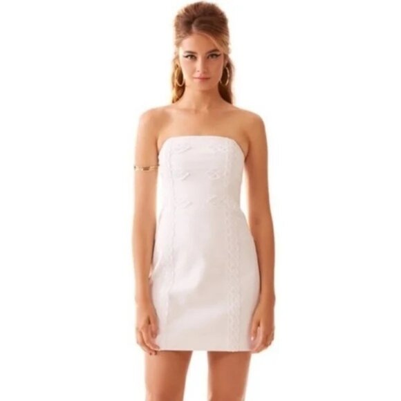 Lilly Pulitzer Womens White Tansy Strapless Textured Embroidered Dress Sz 4 2792 - Picture 2 of 14